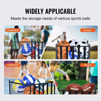 Rolling Sports Ball Storage Cart with Locking Wheels Steel Organizer for Gym Garage School