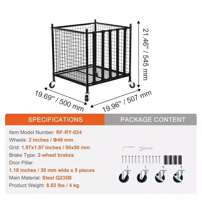 Rolling Sports Ball Storage Cart with Locking Wheels Steel Organizer for Gym Garage School