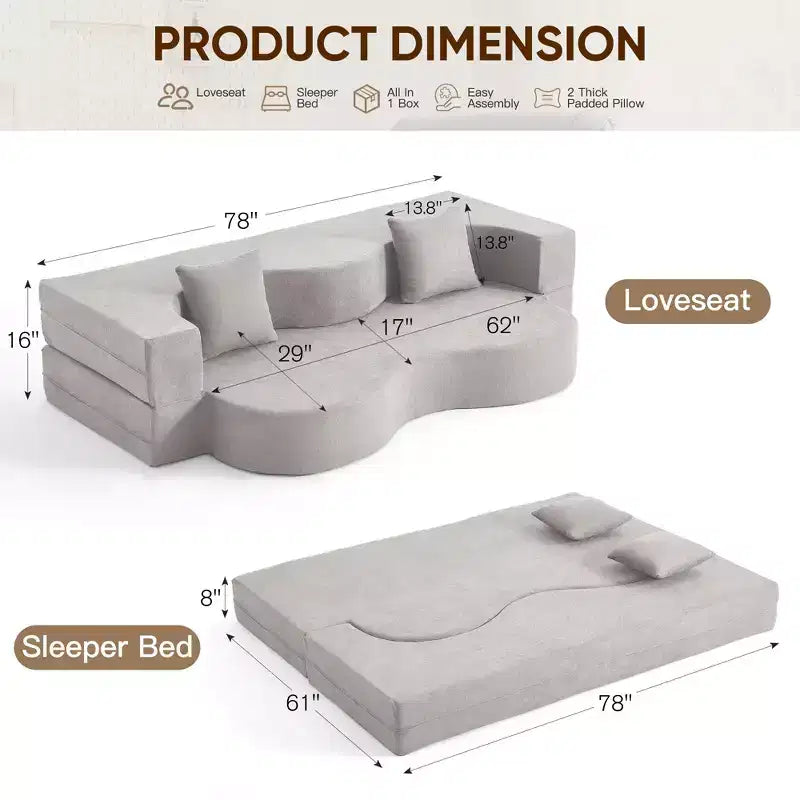 EROMMY Convertible Folding Sofa Bed with High-Density Foam for Living Room, Guest Room, and Bedroom