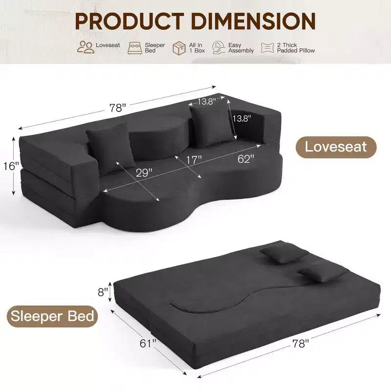 EROMMY Convertible Folding Sofa Bed with High-Density Foam for Living Room, Guest Room, and Bedroom