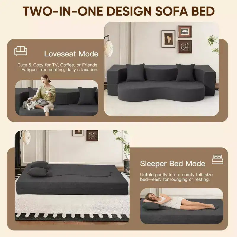EROMMY Convertible Folding Sofa Bed with High-Density Foam for Living Room, Guest Room, and Bedroom