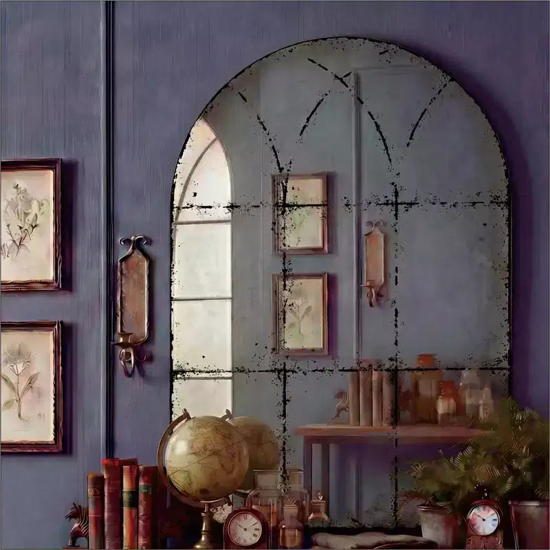 GDFStudio Sun Vintage Industrial Wall Mirror with High-Definition Glass