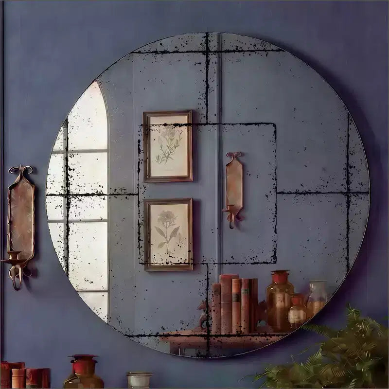 GDFStudio Sun Vintage Industrial Wall Mirror with High-Definition Glass