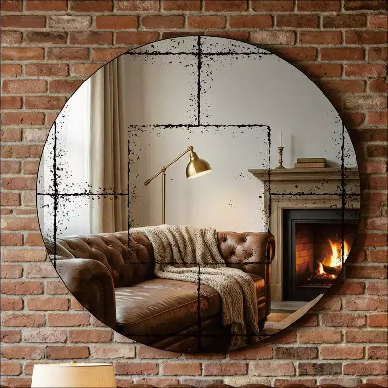 GDFStudio Sun Vintage Industrial Wall Mirror with High-Definition Glass
