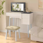 Okak Vanity Desk with Flip Top Mirror and Padding Stool, Makeup Vanity with 2 Drawers amd 8 Storage Compartments, Dressing Table for Home, White