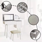Okak Vanity Desk with Flip Top Mirror and Padding Stool, Makeup Vanity with 2 Drawers amd 8 Storage Compartments, Dressing Table for Home, White