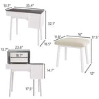 Okak Vanity Desk with Flip Top Mirror and Padding Stool, Makeup Vanity with 2 Drawers amd 8 Storage Compartments, Dressing Table for Home, White