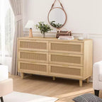 JVNOXK 51.186-Drawers Rattan Storage Cabinet Rattan Drawer with White Drawer Slides,for Bedroom,Living Room,Natural
