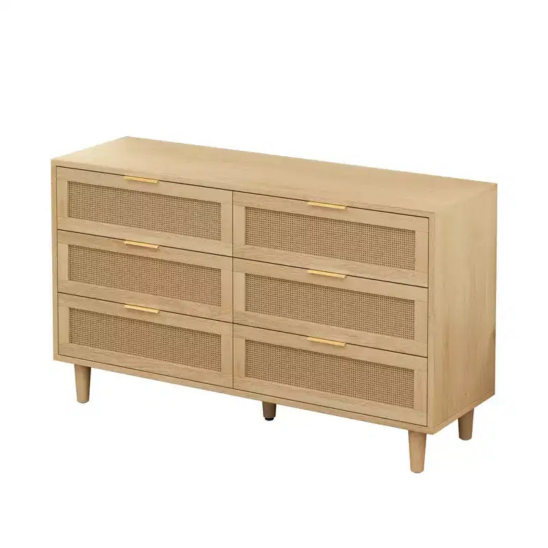 JVNOXK 51.186-Drawers Rattan Storage Cabinet Rattan Drawer with White Drawer Slides,for Bedroom,Living Room,Natural