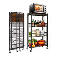 Large 4-Tier Foldable Storage Cart with Lockable Caster - 100Lbs Loading Capacity, Expandable Kitchen Organizer Storage Island, Garage Shelving