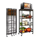 Large 4-Tier Foldable Storage Cart with Lockable Caster - 100Lbs Loading Capacity, Expandable Kitchen Organizer Storage Island, Garage Shelving