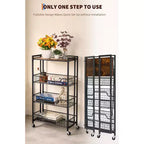 Large 4-Tier Foldable Storage Cart with Lockable Caster - 100Lbs Loading Capacity, Expandable Kitchen Organizer Storage Island, Garage Shelving