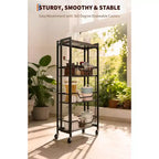 Large 4-Tier Foldable Storage Cart with Lockable Caster - 100Lbs Loading Capacity, Expandable Kitchen Organizer Storage Island, Garage Shelving