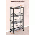 Large 4-Tier Foldable Storage Cart with Lockable Caster - 100Lbs Loading Capacity, Expandable Kitchen Organizer Storage Island, Garage Shelving