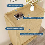 Shoe Storage Cabinet, 48 Tall Narrow Shoe Organizer with Fluted Fronts, Bottom Open Shelf, 2 Flip Drawers, Adjustable Shelves, Curved Profile