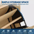 Shoe Storage Cabinet, 48 Tall Narrow Shoe Organizer with Fluted Fronts, Bottom Open Shelf, 2 Flip Drawers, Adjustable Shelves, Curved Profile
