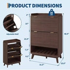 Shoe Storage Cabinet, 48 Tall Narrow Shoe Organizer with Fluted Fronts, Bottom Open Shelf, 2 Flip Drawers, Adjustable Shelves, Curved Profile