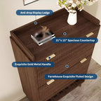 Shoe Storage Cabinet, 48 Tall Narrow Shoe Organizer with Fluted Fronts, Bottom Open Shelf, 2 Flip Drawers, Adjustable Shelves, Curved Profile