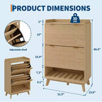 Shoe Storage Cabinet, 48 Tall Narrow Shoe Organizer with Fluted Fronts, Bottom Open Shelf, 2 Flip Drawers, Adjustable Shelves, Curved Profile