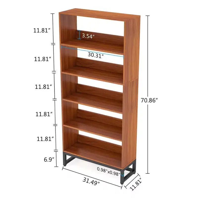 MAYEERTY 5-Tier Tall Bookshelf with APP-Controlled LED Lights, 70.87H Deep Wooden Library Bookcase