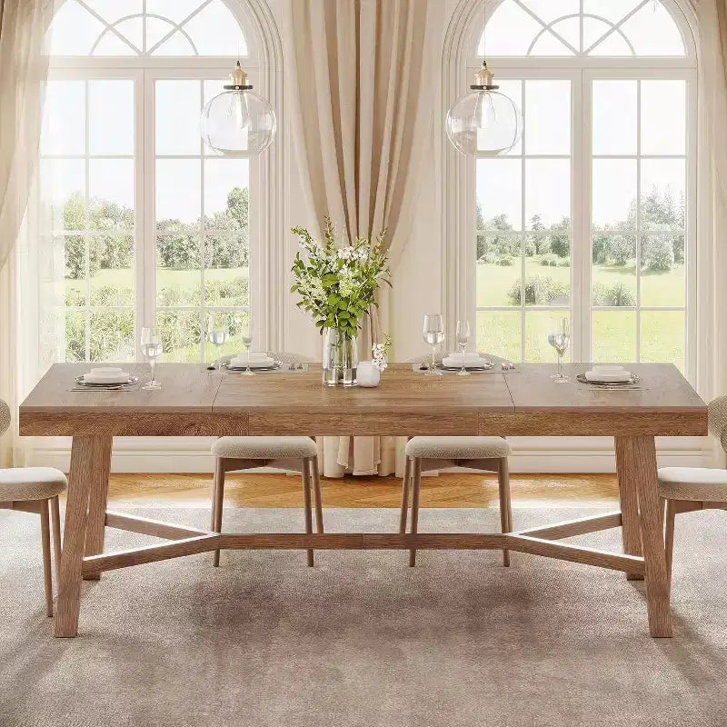 Lantine 70.9-Inch Farmhouse Dining Table for 6-8, Large Rectangle Kitchen Table with Reinforced Legs for Kitchen, Dining and Living Room, Natural