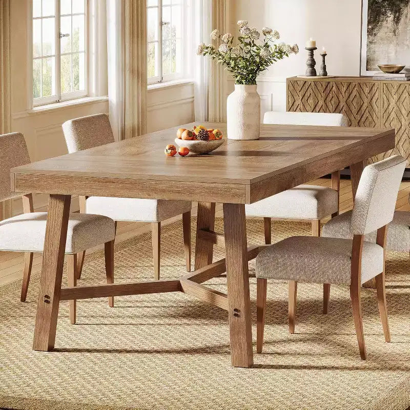Lantine 70.9-Inch Farmhouse Dining Table for 6-8, Large Rectangle Kitchen Table with Reinforced Legs for Kitchen, Dining and Living Room, Natural