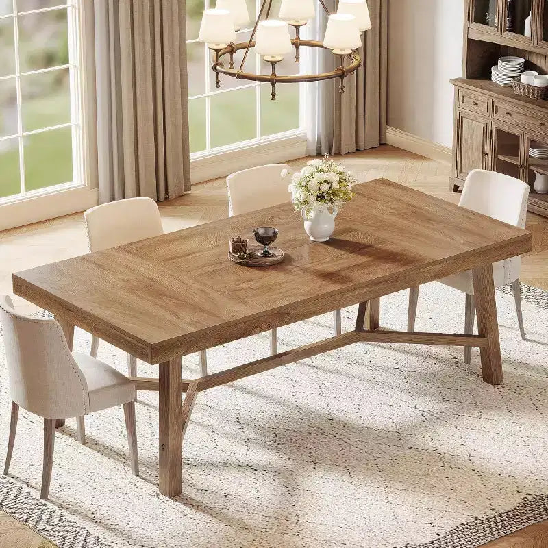 Lantine 70.9-Inch Farmhouse Dining Table for 6-8, Large Rectangle Kitchen Table with Reinforced Legs for Kitchen, Dining and Living Room, Natural