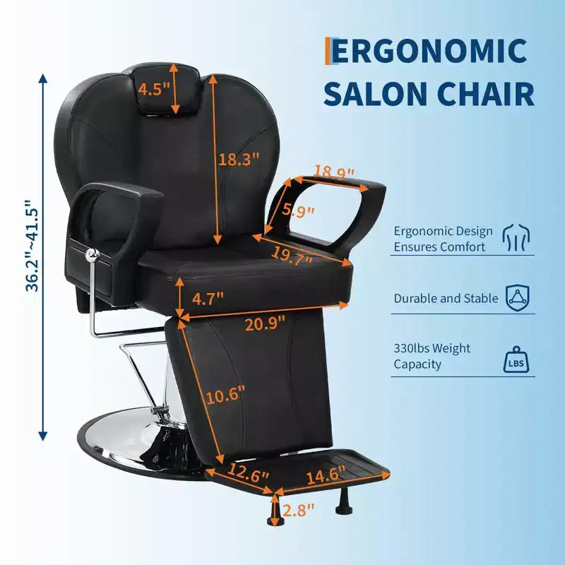 Barber Chair for Salon, Heavy Duty Reclining Barber Chair with Adjustable Height & Headrest, Salon Shampoo Chair 360 Degree Swivel