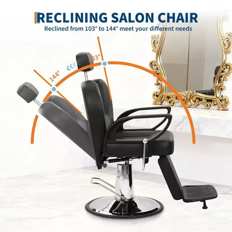 Barber Chair for Salon, Heavy Duty Reclining Barber Chair with Adjustable Height & Headrest, Salon Shampoo Chair 360 Degree Swivel