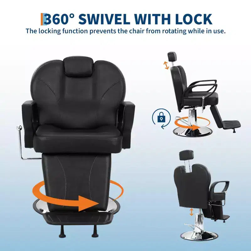 Barber Chair for Salon, Heavy Duty Reclining Barber Chair with Adjustable Height & Headrest, Salon Shampoo Chair 360 Degree Swivel