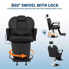 Barber Chair for Salon, Heavy Duty Reclining Barber Chair with Adjustable Height & Headrest, Salon Shampoo Chair 360 Degree Swivel