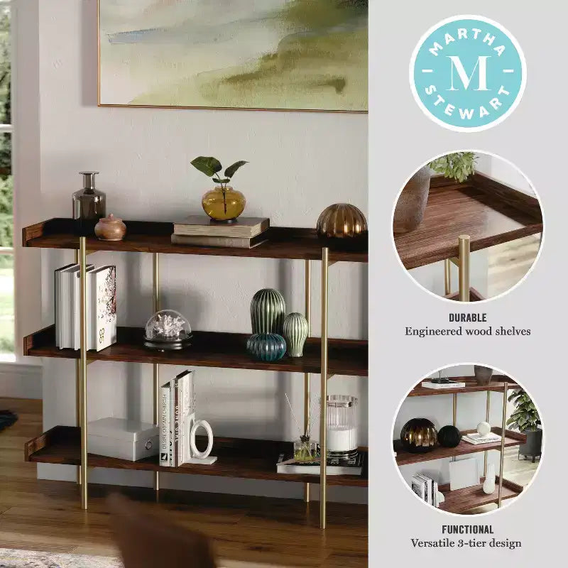 Étagère de rangement et de présentation à 3 niveaux Martha Stewart Emmett avec cadre en métal