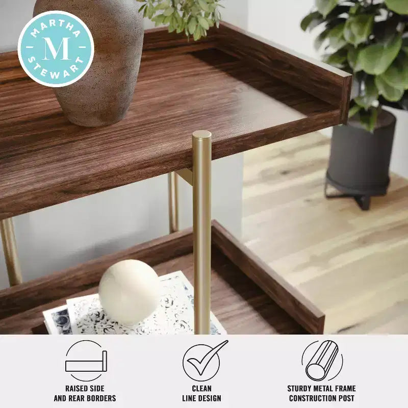 Étagère de rangement et de présentation à 3 niveaux Martha Stewart Emmett avec cadre en métal