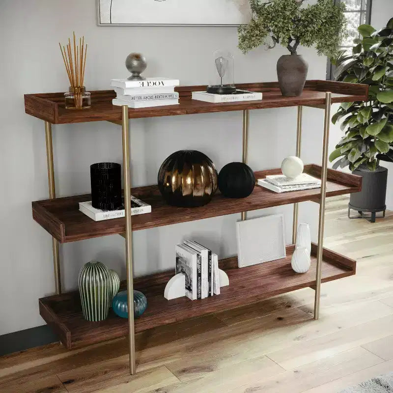 Martha Stewart Emmett 3 Shelf Storage Display Unit Bookcase with Metal Frame