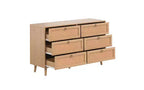 JVNOXK 51-inch Rattan Double Dressing Table with Six Drawers, Five-Drawer Chest, Modern Style Chest of Drawers, Fixed Back Panel, Wood-Tone Finish