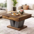 Lantine Square Coffee Table, Wood Center Table for Living Room, 31.5 Modern Cocktail Tea Accent Table, Rustic Brown & Black