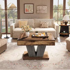 Lantine Square Coffee Table, Wood Center Table for Living Room, 31.5 Modern Cocktail Tea Accent Table, Rustic Brown & Black