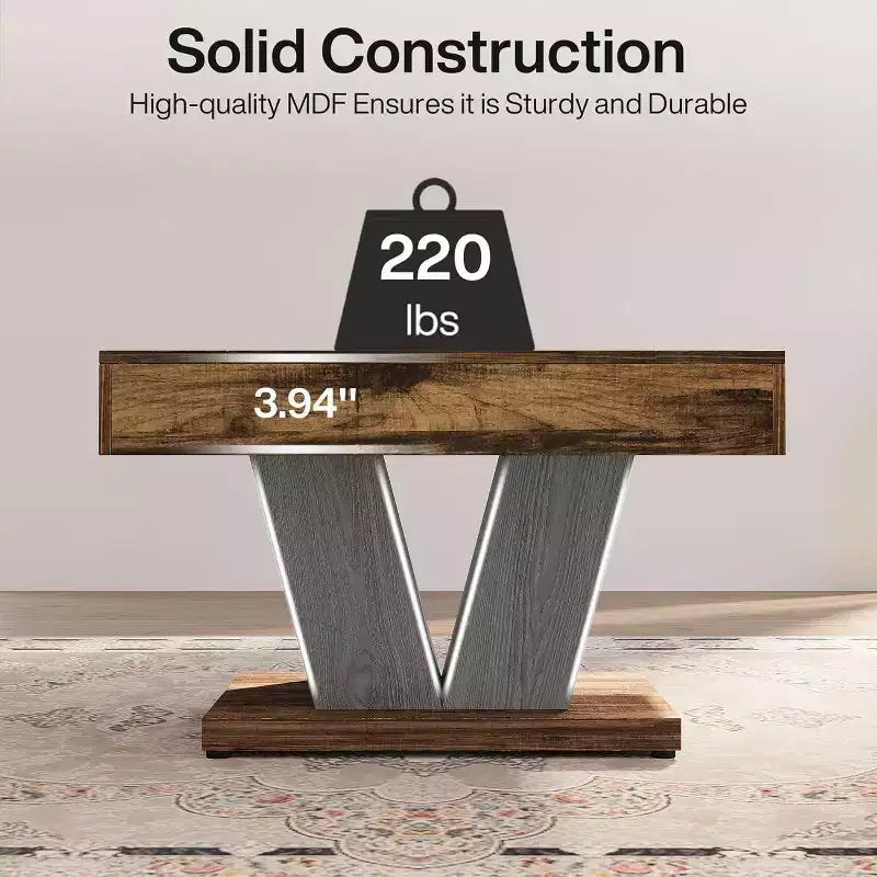 Lantine Square Coffee Table, Wood Center Table for Living Room, 31.5 Modern Cocktail Tea Accent Table, Rustic Brown & Black