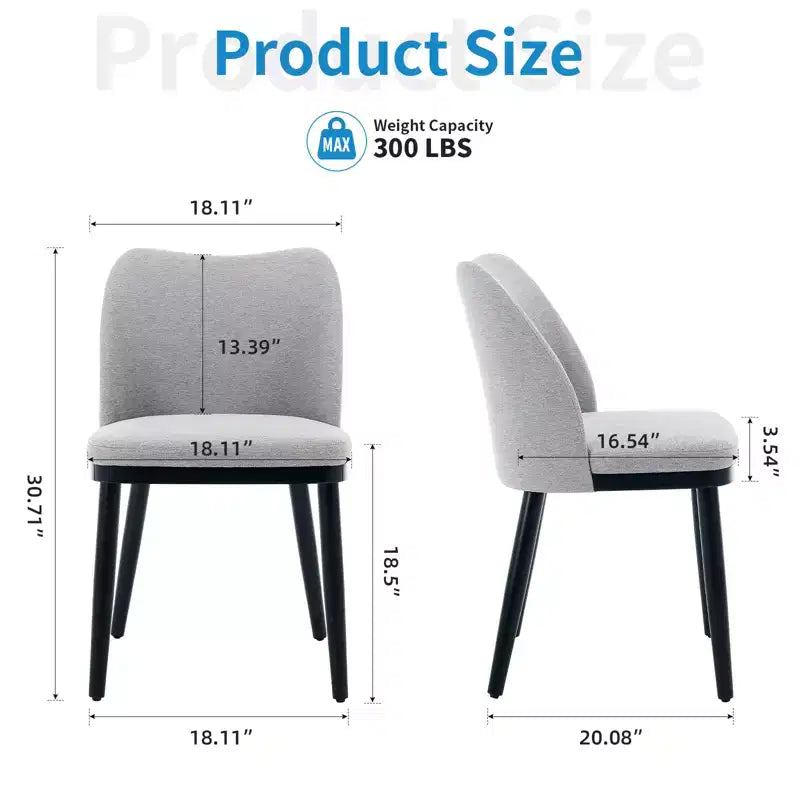 Upholstered Dining Chairs Set of 2  Padded Seat & Back, Wooden Legs, 300 LBS Capacity Chairs for Dining Room, Kitchen, Restaurant, Cafe
