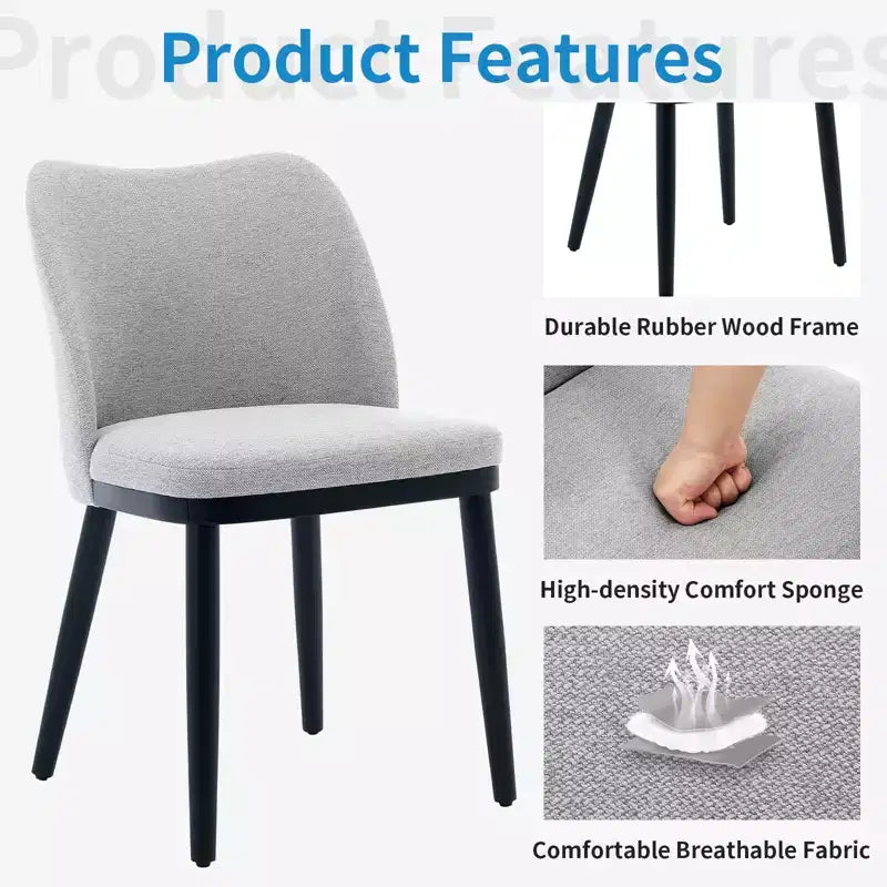 Upholstered Dining Chairs Set of 2  Padded Seat & Back, Wooden Legs, 300 LBS Capacity Chairs for Dining Room, Kitchen, Restaurant, Cafe