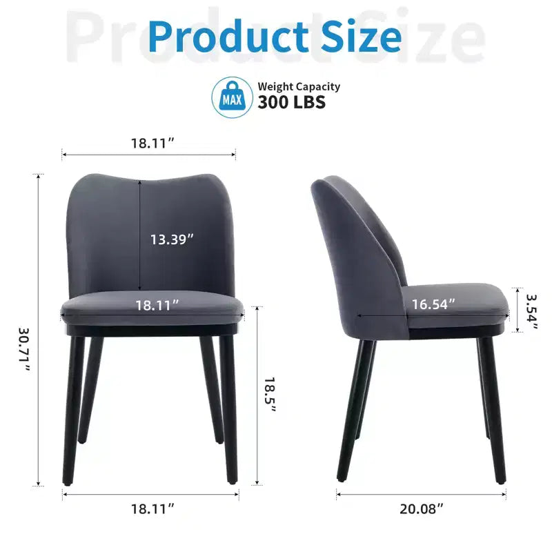 Upholstered Dining Chairs Set of 2  Padded Seat & Back, Wooden Legs, 300 LBS Capacity Chairs for Dining Room, Kitchen, Restaurant, Cafe