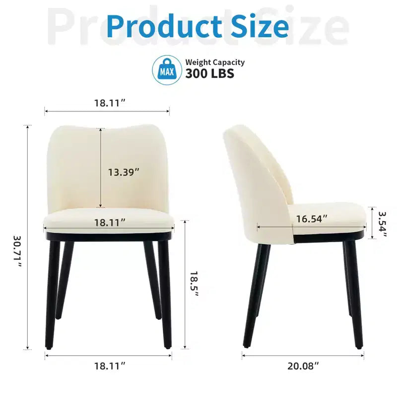 Upholstered Dining Chairs Set of 2  Padded Seat & Back, Wooden Legs, 300 LBS Capacity Chairs for Dining Room, Kitchen, Restaurant, Cafe