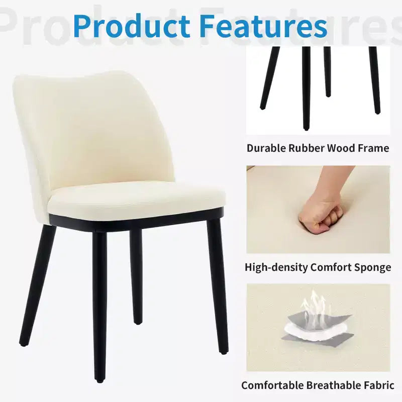 Upholstered Dining Chairs Set of 2  Padded Seat & Back, Wooden Legs, 300 LBS Capacity Chairs for Dining Room, Kitchen, Restaurant, Cafe