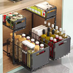 2-Tier Adjustable Under Sink Organizer with Pull-Out Drawers, Sturdy Metal Storage Rack with Suction Cups & Hooks,Height Adjustable Slide-Out Cabinet