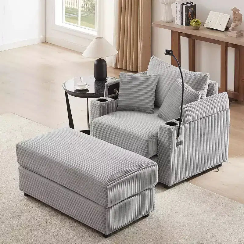 MAYEERTY 41.7 Modern Single Sofa with Storage Ottoman Two Cup Holders for Living Room Gray