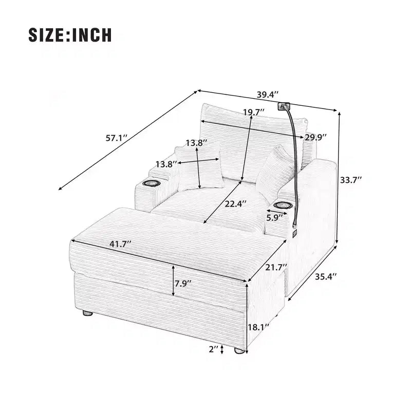 MAYEERTY 41.7 Modern Single Sofa with Storage Ottoman Two Cup Holders for Living Room Gray