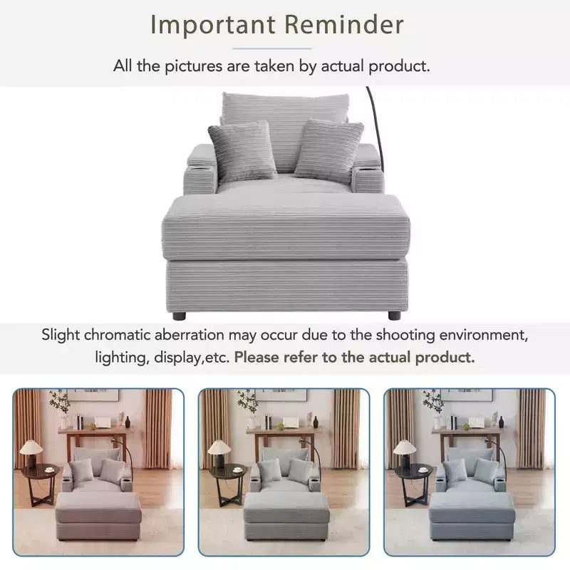 MAYEERTY 41.7 Modern Single Sofa with Storage Ottoman Two Cup Holders for Living Room Gray