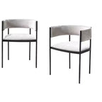 HomeRoots Set of Two Light Gray and Black Fabric and Steel Open Back Dining Arm Chairs