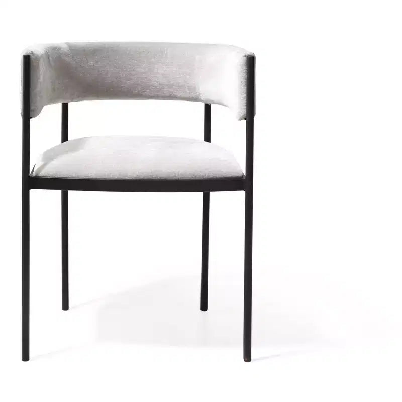 HomeRoots Lot de deux chaises de salle à manger à accoudoirs, dossier ouvert, en tissu gris clair et acier