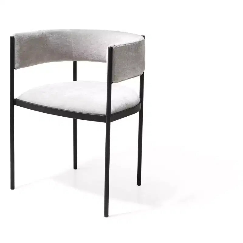 HomeRoots Lot de deux chaises de salle à manger à accoudoirs, dossier ouvert, en tissu gris clair et acier